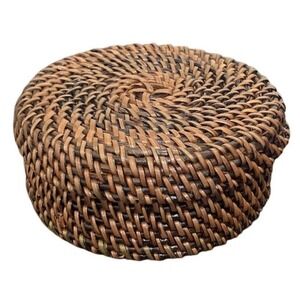 Wicker Set Of 6 Rattan Drink Coasters With Woven Rustic Basket Holder Gift Ready